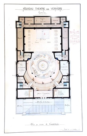 Plan au niveau de l'amphithéâtre, dressé par l'architecte Charles Thirion
