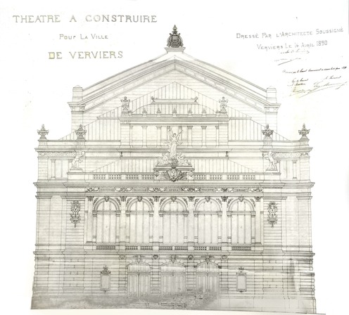 Théâtre à construire, dressé par l'architecte Charles Thirion le 14 avril 1890